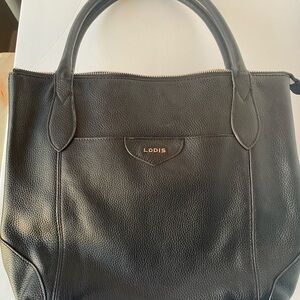 LODIS SIERA BLACK LEATHER TOTE: Preloved